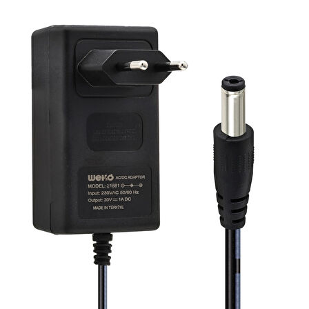 20 VOLT - 1 AMPER 5.5*2.5 UÇLU YERLİ ÜRETİM PRİZ TİPİ ADAPTÖR (5042)