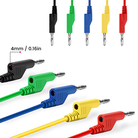 5 RENKLİ 1 METRE 1000V - 19A MULTIMETRE TEST UÇLARI KABLO KİTİ (5042)
