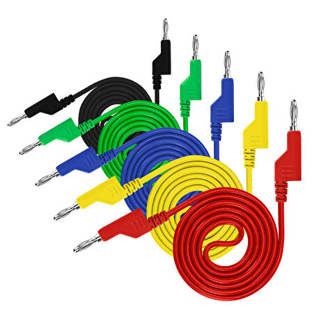 5 RENKLİ 1 METRE 1000V - 19A MULTIMETRE TEST UÇLARI KABLO KİTİ (5042)