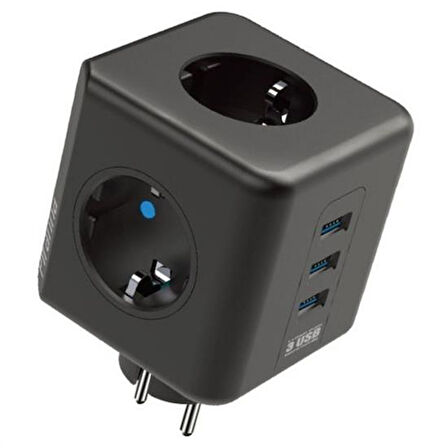 Isıya Dayanıklı Termal Akım Korumalı ve Çocuk Korumalı 3 Priz Girişli 3 USB Girişli Küp Priz (5042)