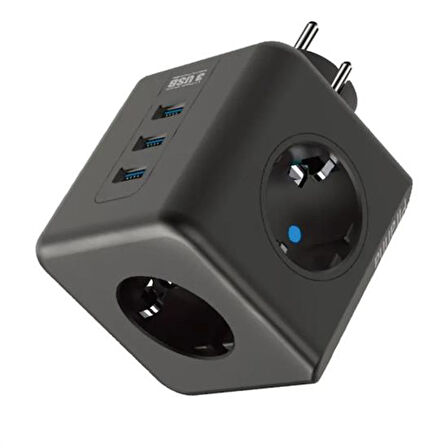 Isıya Dayanıklı Termal Akım Korumalı ve Çocuk Korumalı 3 Priz Girişli 3 USB Girişli Küp Priz (5042)