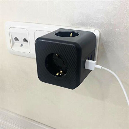 Isıya Dayanıklı Termal Akım Korumalı ve Çocuk Korumalı 3 Priz Girişli 3 USB Girişli Küp Priz (5042)