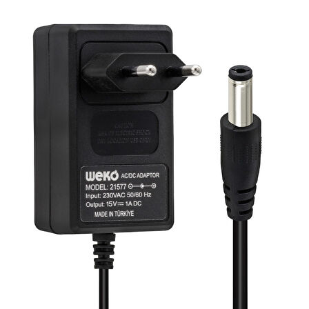 15 VOLT - 1 AMPER - 15 WATT 5.5*2.5 UÇLU YERLİ ÜRETİM PRİZ TİPİ ADAPTÖR (5042)