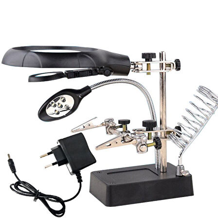BÜYÜTEÇ MG-16129C MASA ÜSTÜ HAVYA SEHPASI PİLLİ+ADAPTÖRLÜ (4.2V-500MA) (5042)