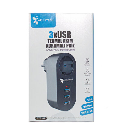 Akım Korumalı Tekli Priz - Akıllı Akım Dengeleme - 3xusb - Isıya Karşı Dayanıklı (5042)