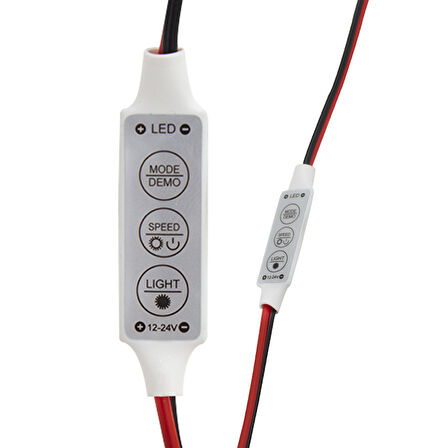MİNİ ÜÇ TUŞLU TEK RENKLİ 12-24 VOLT LED KONTROL CİHAZI ( KIRMIZI- SİYAH KABLO) (5042)