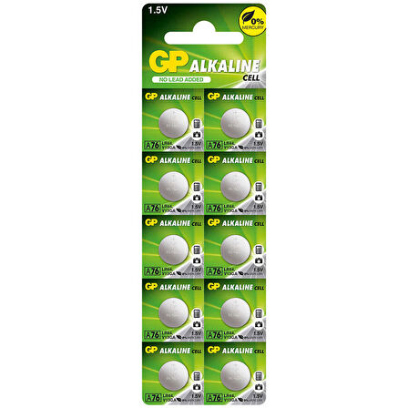 GP A76 LR44 1.5V ALKALİN AG-13 PİL (A76F-2C10) 10LU PAKET (5042)