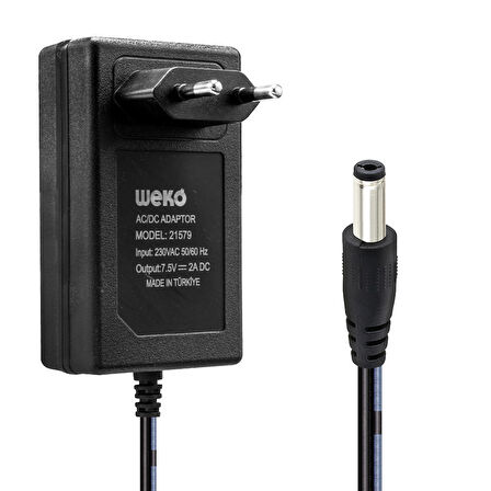 7.5 VOLT - 2  AMPER 5.5*2.5 UÇLU YERLİ ÜRETİM PRİZ TİPİ ADAPTÖR (5042)