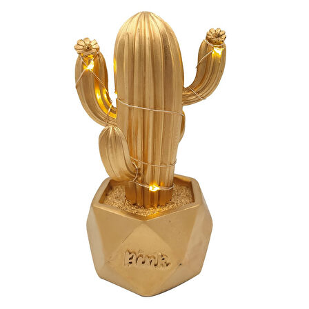 Led Işıklı Sevimli Kaktüs Dekoratif Masa Lambası Mini Biblo Gece Lambası-GOLD (5042)