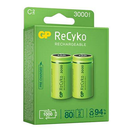 GP 3000 MA NI-MH 1.2V ORTA C BOY ŞARJLI PİL 2LI PAKET (5042)
