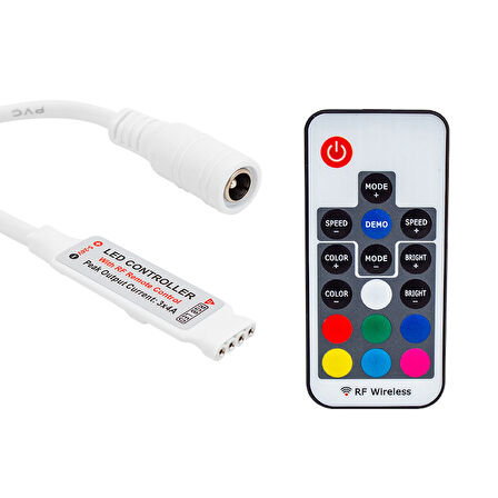 LED RGB KONTROL DEVRESİ 12 VOLT RF KÜÇÜK MODÜLLÜ UZAK MESAFE ALGILAMALI (5042)