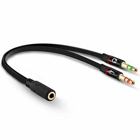 3.5MM STEREO DİŞİ X 2 STEREO ERKEK KULAKLIK MİKROFON HOPARLÖR AYIRICI 20 CM KABLO (5042)