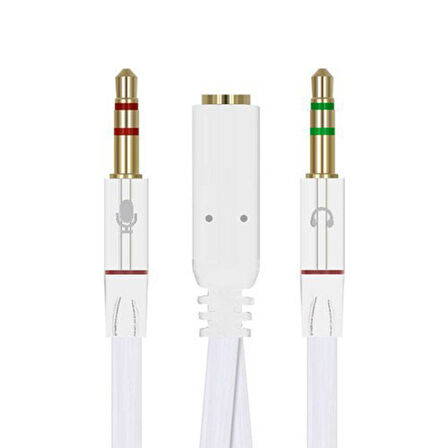 3.5MM STEREO DİŞİ X 2 STEREO ERKEK KULAKLIK MİKROFON HOPARLÖR AYIRICI 20 CM KABLO (5042)