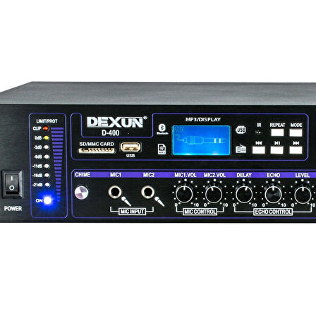 DEXUN D-400 500 W 100V/70V/4-16 OHM USB/SD/BT 6 BÖLGELİ 3 MİK 3 AUX GİRİŞLİ TRAFOLU MIXER ANFİ (5042)