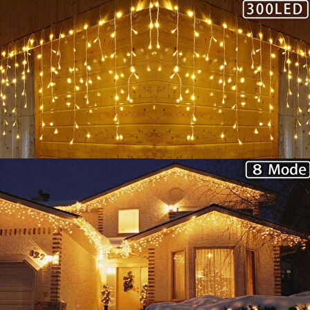 8 Fonksiyonlu 16 Saçaklı Perde Led 3 x 1 (Günışığı) (5042)