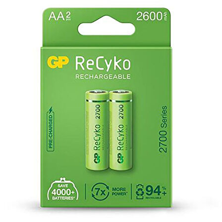 GP 2600 R6 AA KALEM ŞARJLI PİL 2Lİ BLS PAKET RECYKO YEŞİL (5042)