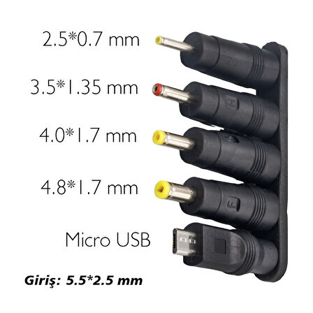 YERLİ ÜRETİM ÇOKLU YEDEK ADAPTÖR UÇ ÇEVİRİCİ (2.5x0.7MM- 4.8x1.7MM- 3.0X1.1MM-4.0X1.7MM- MICRO USB) (5042)