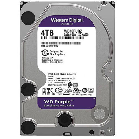 WESTERN DIGITAL PURPLE WD40PURZ/WD42PURZ 4 TB SATA 6GB/S 7/24 GÜVENLİK HARDDISK (5042)