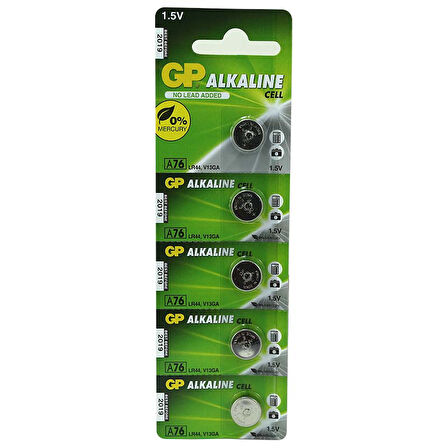 GP A76 LR44 KARTELA 5Lİ PAKET AG-13 PİL (5042)