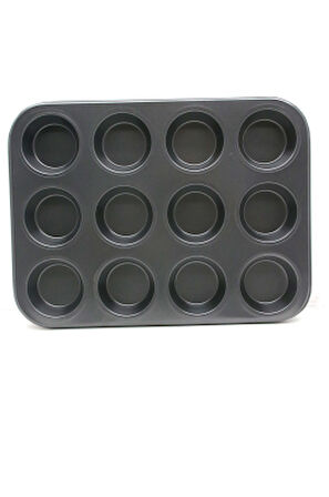 12 GÖZLÜ METAL - SİYAH DÜZ MUFFIN KALIP (5042)