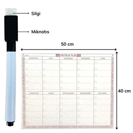 Şeffaf Kendiliğinden Yapışkanlı Kalemli Haftalık Planlayıcı 40cm-50cm (5042)
