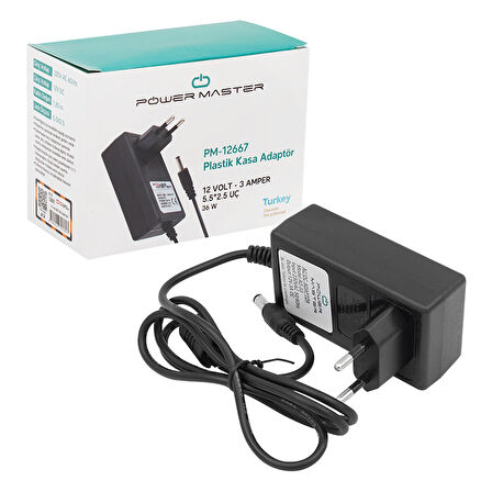 12 VOLT - 3 AMPER PLASTİK KASA PRİZ TİPİ ADAPTÖR 5.5*2.5 UÇ (5042)