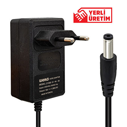 19 VOLT - 1.58 AMPER 5.5*1.7 UÇLU YERLİ ÜRETİM PRİZ TİPİ NOTEBOOK ADAPTÖR (5042)