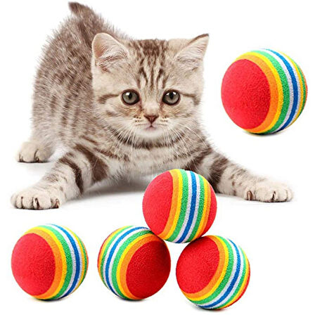 3lü Gökkuşağı Sünger Kedi Köpek Çiğneme Oyun Topu 4,2 cm (5042)