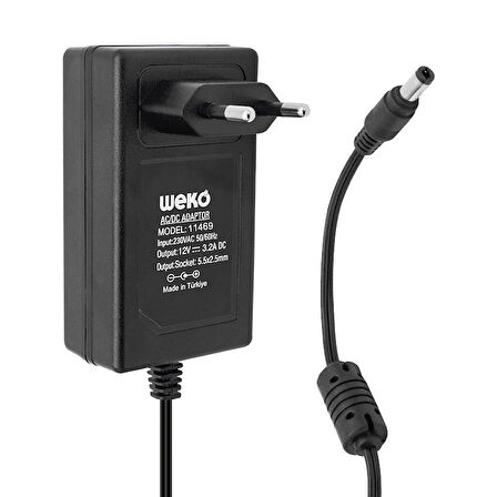 12 VOLT - 3.2 AMPER - 38 WATT 5.5*2.5 UÇLU PLASTİK KASA PRİZ TİP ADAPTÖR KUTULU YERLİ ÜRETİM (5042)