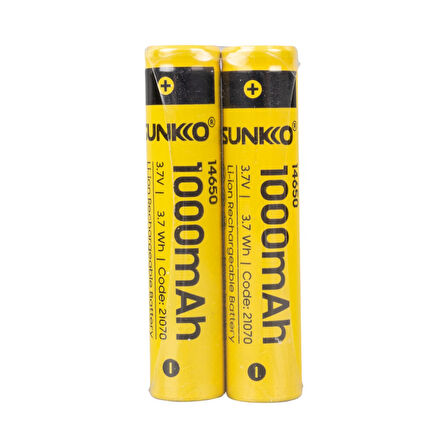 SUNKKO 3.7 VOLT 1000 MAH 14650 ŞARJ EDİLEBİLİR PİL  (TEKLİ) (5042)