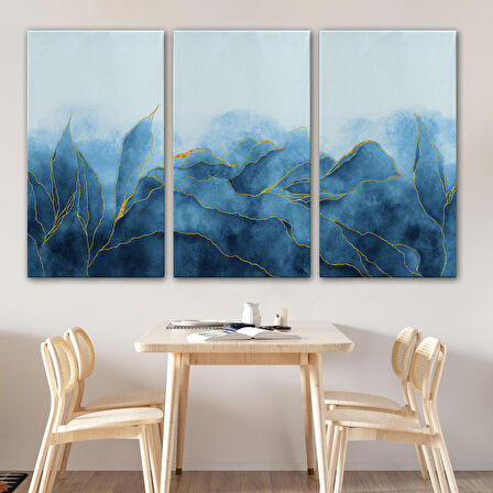 Altın Damarlı Soyut Mavi Mermer Taş Dokulu Kanvas Tablo-5042