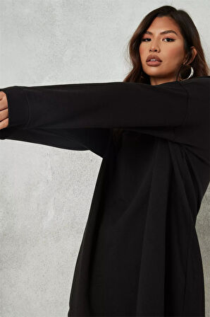 Kadın Uzun Kollu Uzun Siyah Sweatshirt 5043-2010