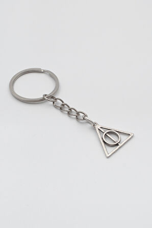 Minimal Harry Potter Ölüm Yadigarları Anahtarlık - Antik Gümüş Kaplama - Kadın Erkek