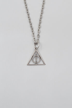 Minimal Harry Potter Ölüm Yadigarları Düz Ezme Zincir Kolye - Antik Gümüş Kaplama - Kadın Erkek - 60 cm