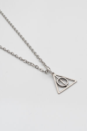 Minimal Harry Potter Ölüm Yadigarları Düz Ezme Zincir Kolye - Antik Gümüş Kaplama - Kadın Erkek - 60 cm