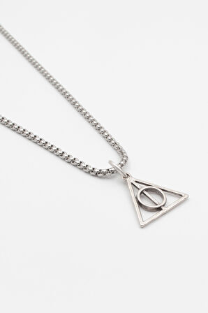 Minimal Harry Potter Ölüm Yadigarları Örme Zincir Kolye - Antik Gümüş Kaplama - Kadın Erkek - 60 cm
