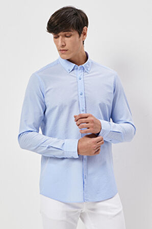 Slim Fit Dar Kesim Düğmeli Yaka %100 Pamuk Desenli Gömlek