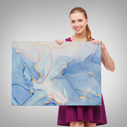 Mürekkep ve Alkol Elementleri ile Mermer Deseni Verilmiş Kanvas Tablo-5044