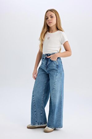 DeFacto Kız Çocuk Wide Leg Geniş Bol Paça Jean Pantolon D9697A825SMNM28