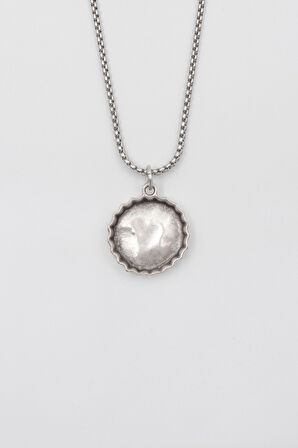 Retro Gazoz Kapağı Örme Zincir Kolye - Antik Gümüş Kaplama - Kadın Erkek - 60 cm