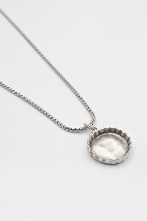 Retro Gazoz Kapağı Örme Zincir Kolye - Antik Gümüş Kaplama - Kadın Erkek - 60 cm