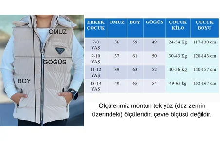 Erkek Çocuk Çıtçıt Kapüşonlu Nova Kumaş Şişme Yelek YLK3026