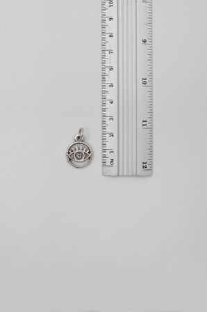 Minimalist Göz - Nazar Düz Ezme Zincir Kolye - Antik Gümüş Kaplama - Kadın Erkek - 60 cm