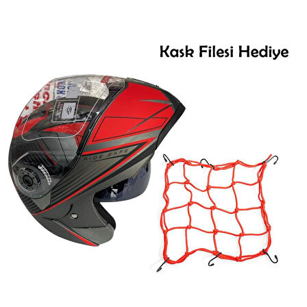 JK20 Çene Açılır Güneş Vizörlü Motosiklet Kaskı Kırmızı XL Beden Baş Çevresi: 61-62CM