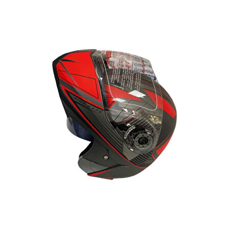 JK20 Çene Açılır Güneş Vizörlü Motosiklet Kaskı Kırmızı XL Beden Baş Çevresi: 61-62CM