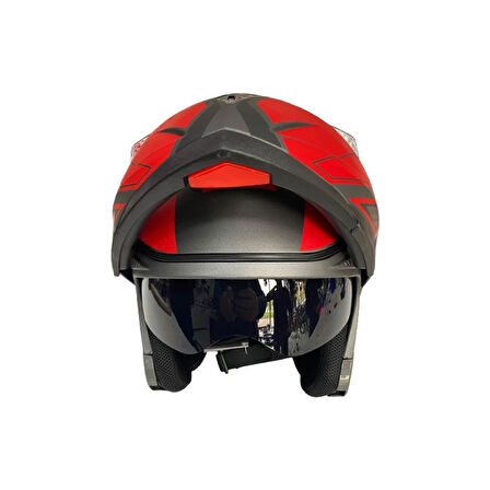 JK20 Çene Açılır Güneş Vizörlü Motosiklet Kaskı Kırmızı XL Beden Baş Çevresi: 61-62CM