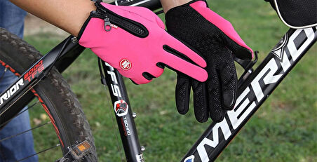 Bayan Spor Pembe Bisiklet, Motosiklet, Taktik Eldiven Dokunmatik Rüzgar Geçirmez Kaymaz