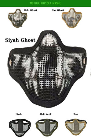 Airsoft Yüz Maskesi Siyah Ghost Koruyucu Pro Çelik Tel Maske