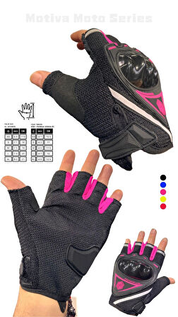 Motiva Works Pembe Kısa Yarım Parmak Kadın Motosiklet Eldiveni MW120P