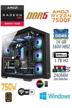 PRİME 59X Ryzen 5 7500F 16GB DDR5 1TB M2 SSD RX9060XT 16GB 27' 280Hz Sıvı Soğutma Oyuncu Bilgisayarı